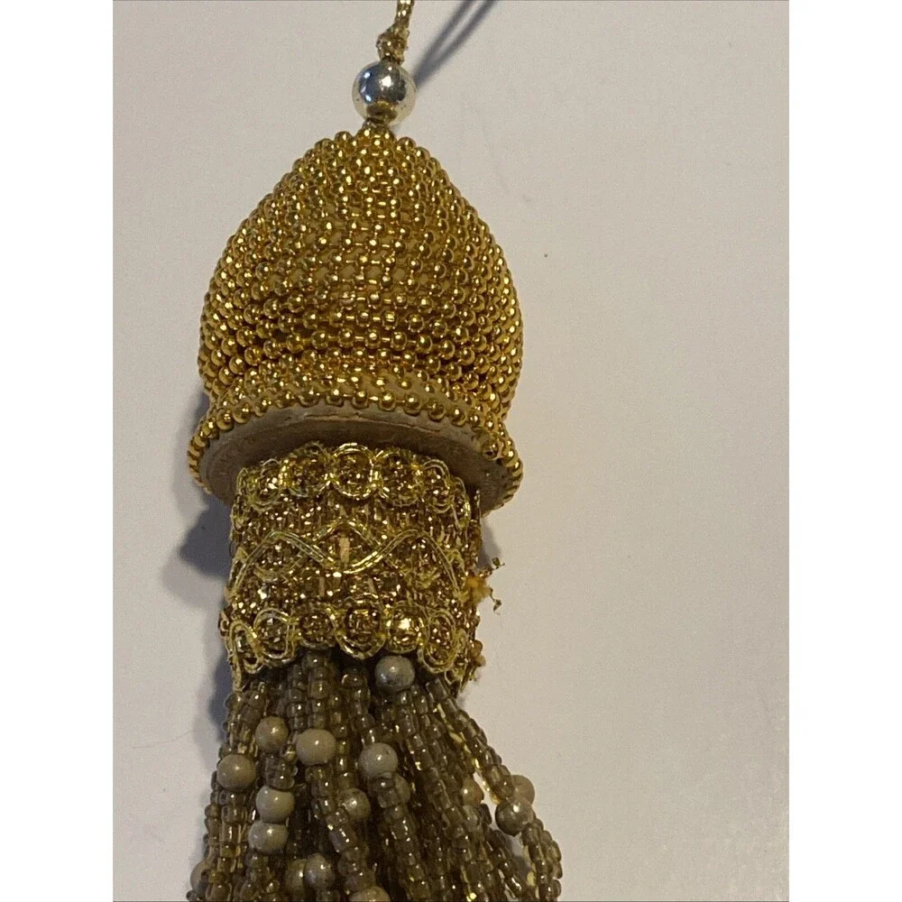 Vintage Gold Beaded Handmade Christmas Ornament 8